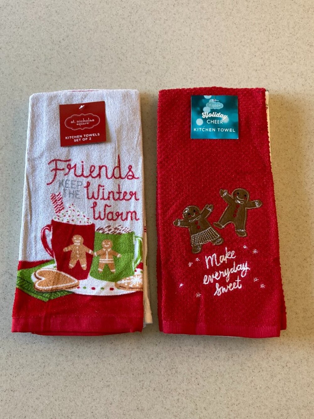 NWT St. Nicholas Square Kitchen Towels 4 Pc. Set - Holiday Cookies Theme